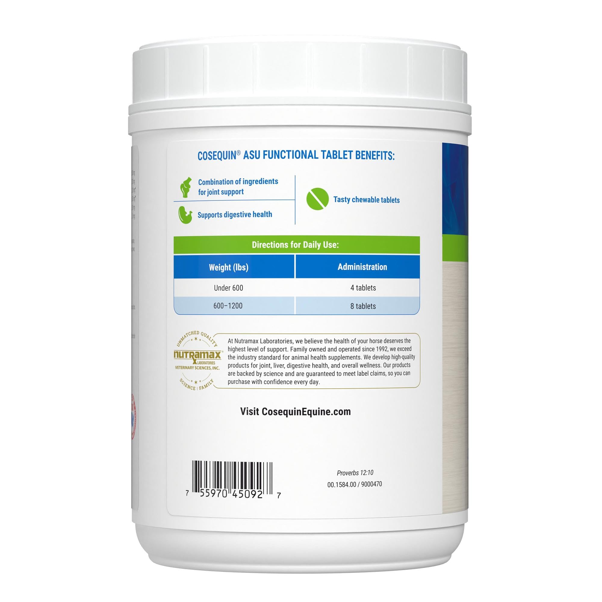 Nutramax Cosequin ASU Joint & Digestive Health Functional Tablets for Horses, 240 Tablets - Image 3