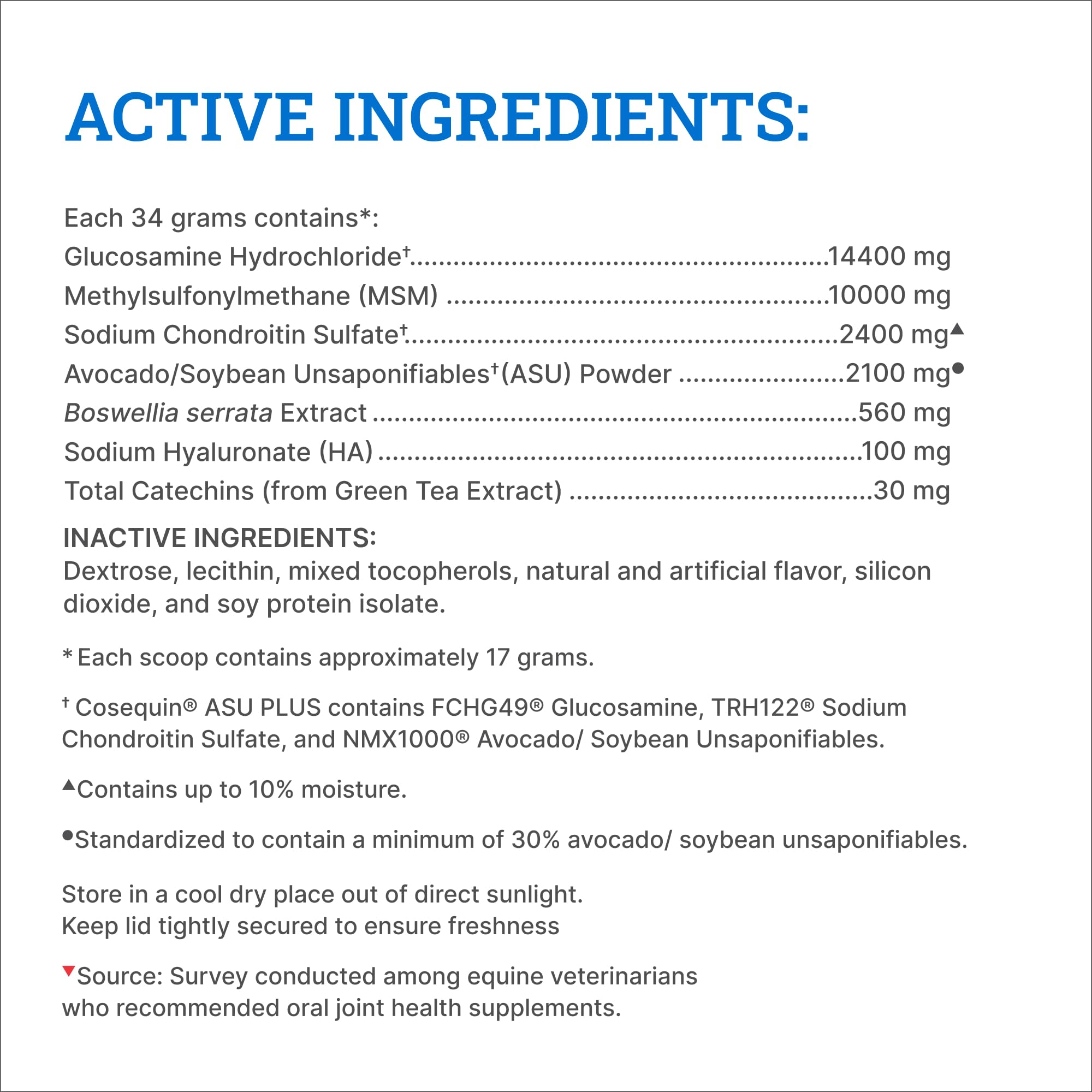Nutramax Cosequin ASU Joint Health Supplement for Horses - Powder with Glucosamine, Chondroitin, MSM, ASU, Green Tea Extract, and Hyaluronic Acid, 1050 Grams - Image 5