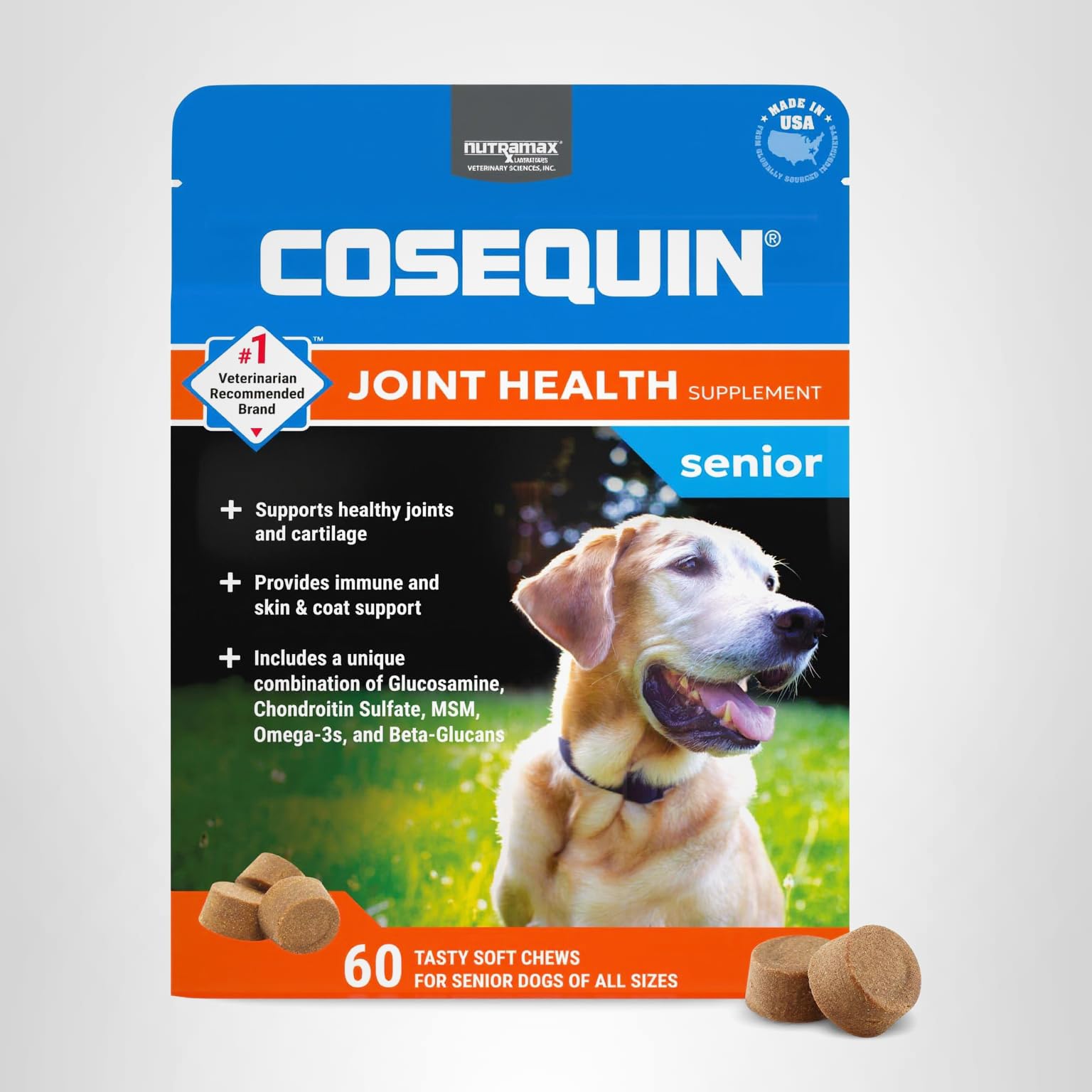 Nutramax Cosequin for Senior Dogs Joint Health Supplement, Contains Glucosamine for Dogs, Chondroitin, MSM, Omega-3s and Beta-Glucan, Supports Joint, Skin and Coat, Immune Health, Soft Chews, 60 Count - Image 8