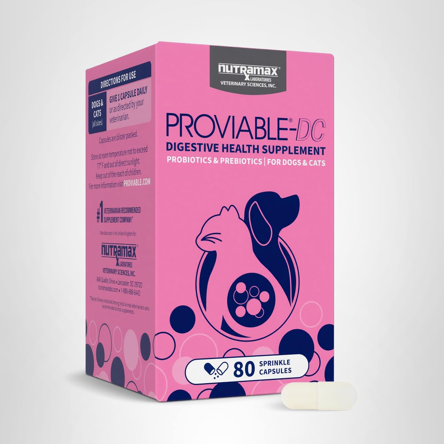 Nutramax Proviable Probiotics for Dogs and Cats, Daily Digestive Health Supplement with Multiple Strains of Bacteria, Cat and Dog Probiotics Plus Prebiotics, 80 Capsules - Image 12