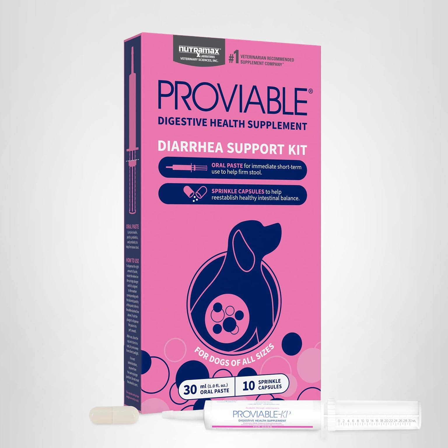 Nutramax Proviable Probiotics for Dogs, Diarrhea Support Kit, Digestive Health Supplement with Multiple Strains of Bacteria, Plus Prebiotics, Kaolin and Pectin, 30 ml Paste and 10 Capsules - Image 14